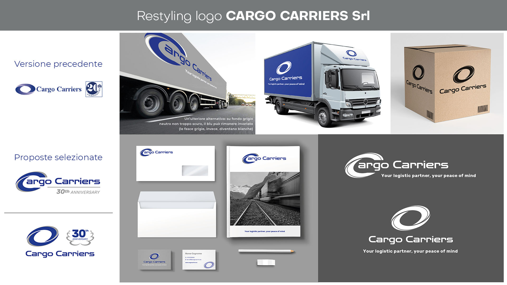 Grafica stampa Bergamo Cargo Carriers Femaweb Brochure Biglietti Loghi Vetrofanie Stampa