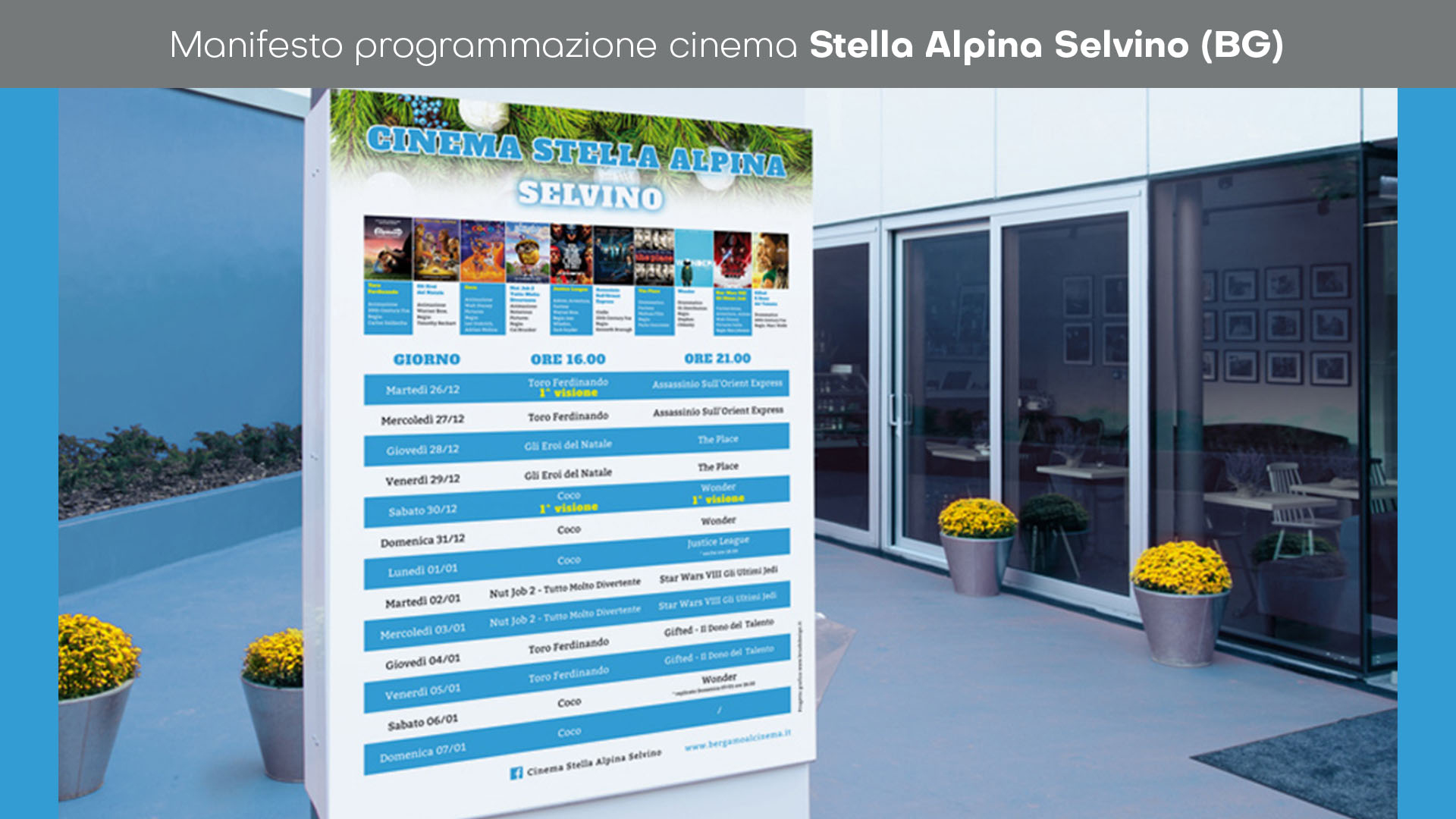 Grafica stampa Selvino Cinema Femaweb Brochure Biglietti Loghi Vetrofanie